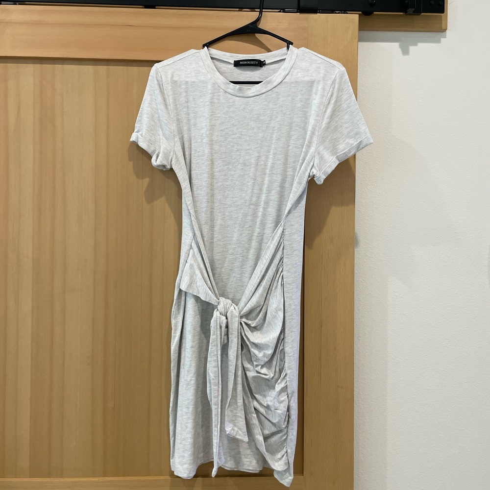 Heather Grey Mini Dress Tie front